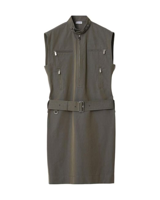 Burberry Gray Zip-Detailed Belted Sleeveless Mini Dress