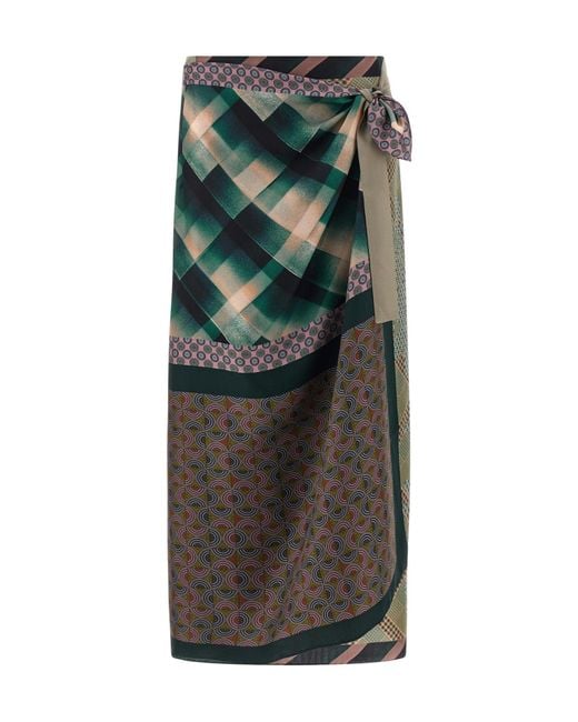 Dries Van Noten Green Pattern Detailed Scarf Skirt