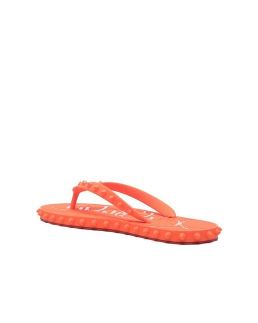 Christian Louboutin Red Studded Flip-Flops Slides