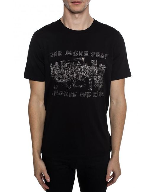 Saint Laurent Black Cotton Pattern Printed Short-Sleeved T-Shirt for men