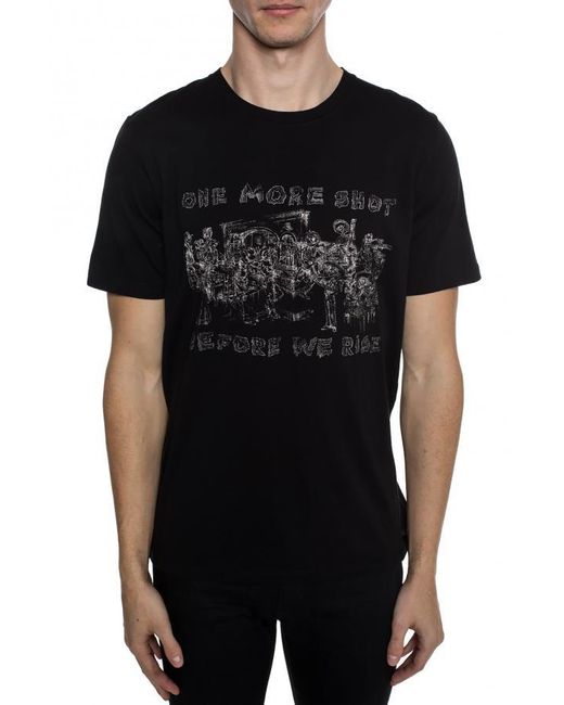 Saint Laurent Black Cotton Pattern Printed Short-Sleeved T-Shirt for men