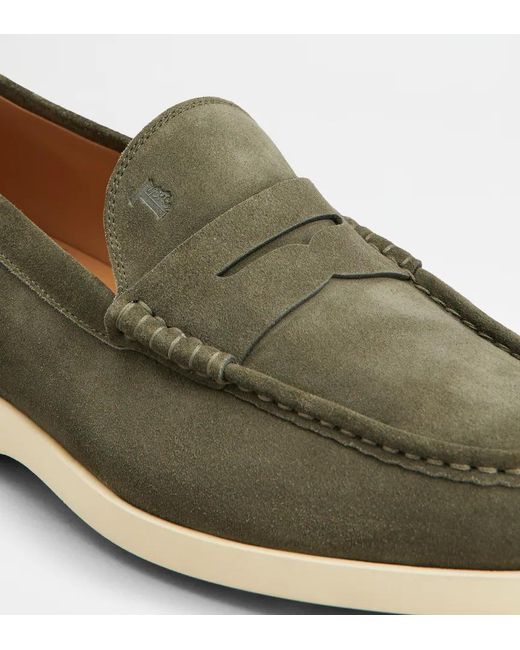 Tod's Green Topstitching Penny Loafers for men