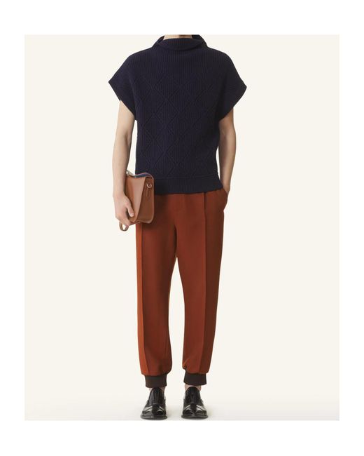 Lanvin Blue High-Neck Diamond-Pattern Sweater for men