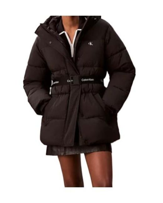 Calvin Klein Black Logo Belt Hooded Puffer Jacket