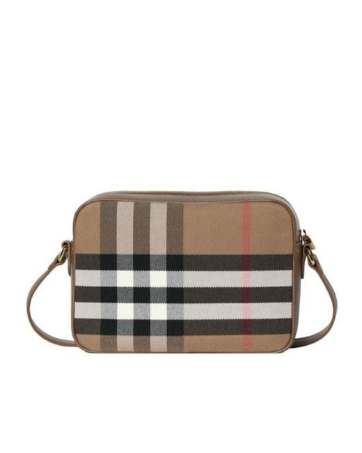 Burberry Brown Checked Large Camera Shoulder Bag