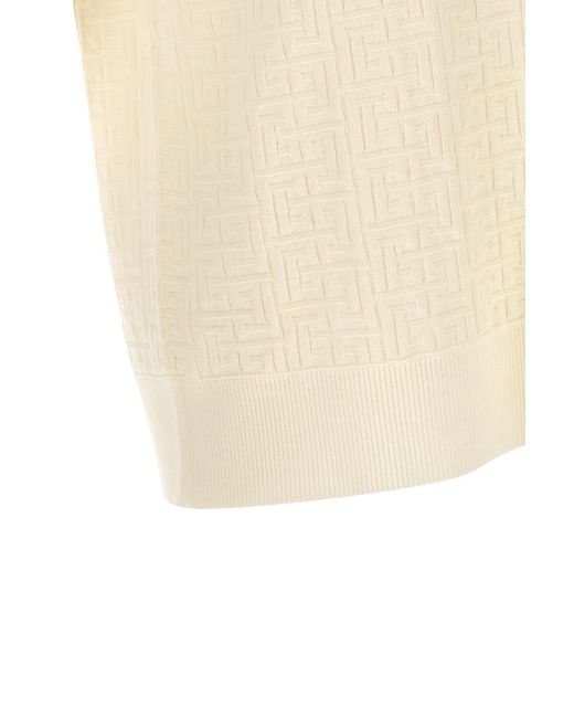 Balmain White Monogram Knit Polo Shirt for men
