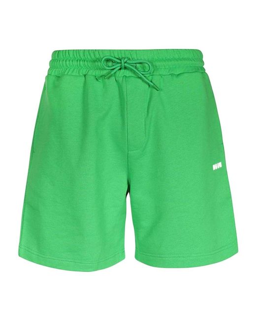 MSGM Green Logo Printed Drawstring Track Shorts for men