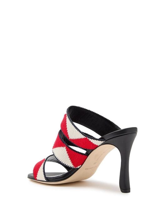 Manolo Blahnik Red Capro 90 Striped Leather Sandals