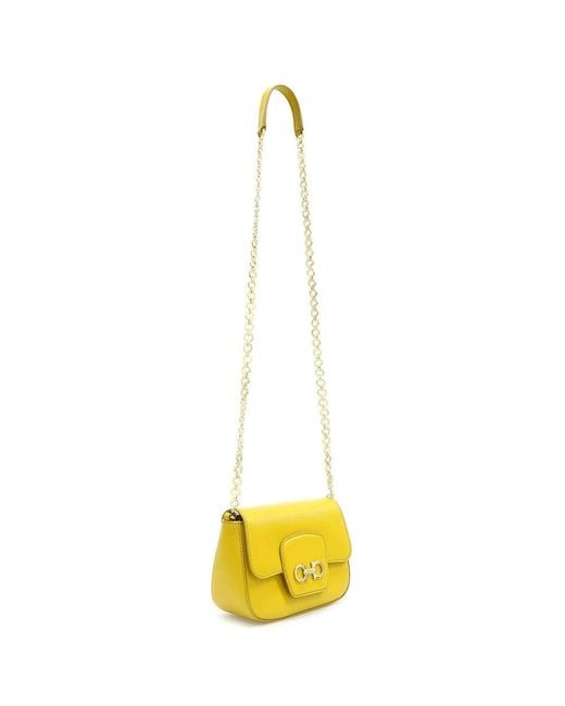 Ferragamo White Saffiano Chain Shoulder Bag