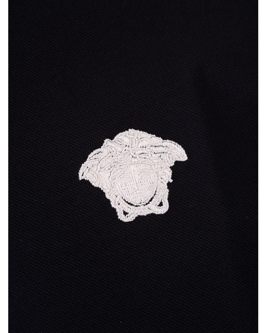Versace Blue Medusa Embroidered Polo Shirt for men
