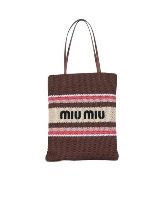 Miu Miu Red Woven-Motif Striped Tote Bag