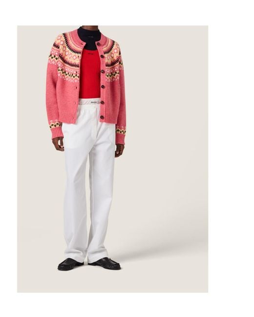 Miu Miu Red Wool Fair Isle Cardigan
