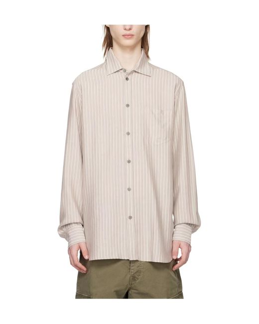 Golden Goose Deluxe Brand Natural Viscose-Blend Linen Shirt With Striped Pattern for men