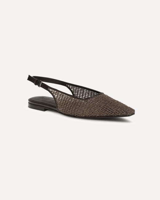 Brunello Cucinelli Brown Precious Net Embroidery Slingback Flats