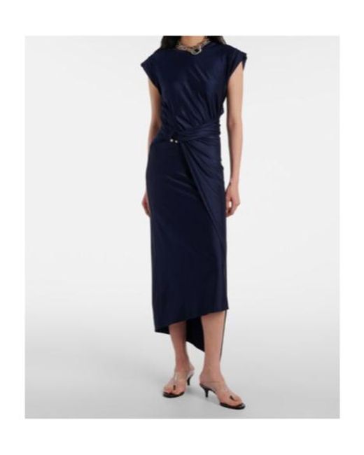 Rabanne Blue Draped Jersey Maxi Dress