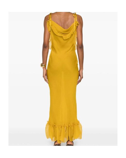 Saint Laurent Yellow Ruffled Sleeveless Dress