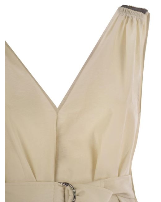 Brunello Cucinelli Natural Belted Pleated Midi Dress