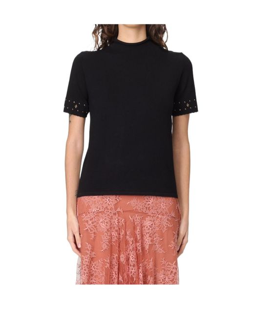 Twinset Black Eyelet Short Sleeve Top