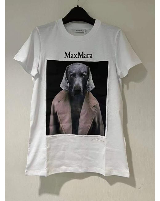 Max Mara Blue Cipria Graphic Printed Crewneck T-Shirt