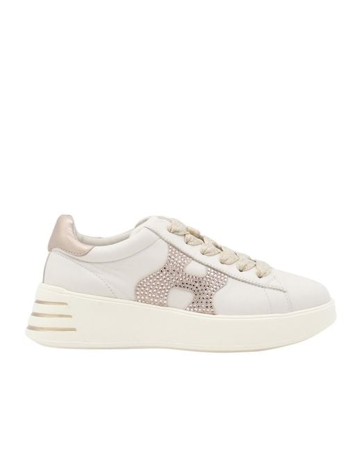 Hogan White Embellished Logo Patch Sneakers