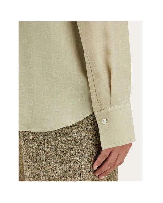 Ferragamo Natural Ferragamo Monogram Silk Shirt