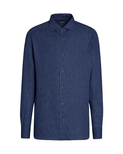 Zegna Blue Oasi Lino Linen Shirt for men