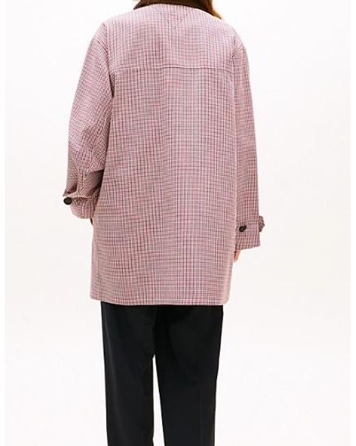 Tommy Hilfiger Pink Water Repellent Check Oversized 2-In-1 Coat