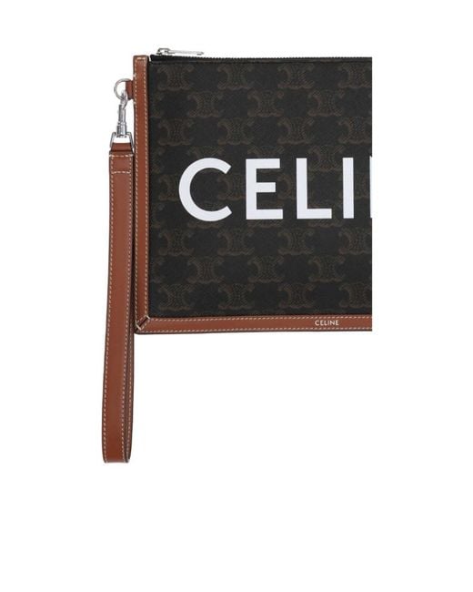 Céline Black Small Flat Pouch With Strap for men
