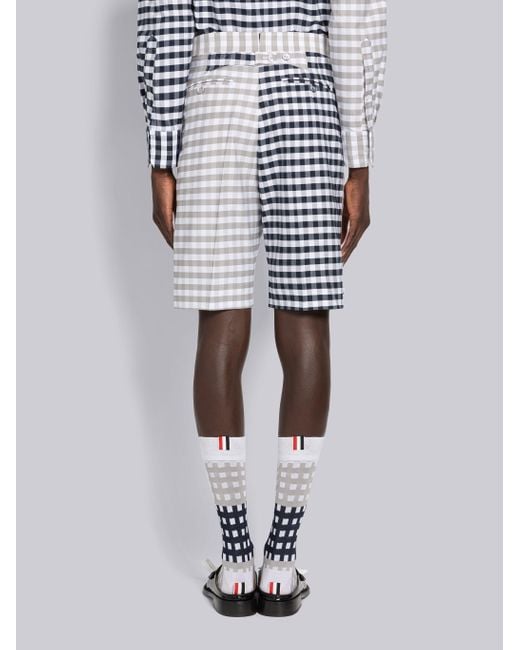 Thom Browne Blue Gingham Check Tailored Shorts for men