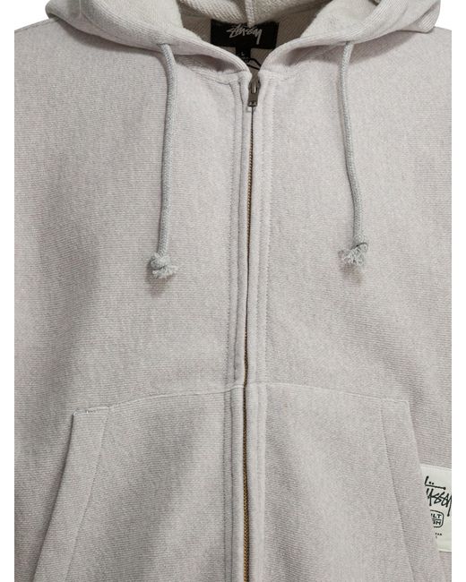 Stussy Gray Stüssy Zip-Up Drawstring Hoodie for men