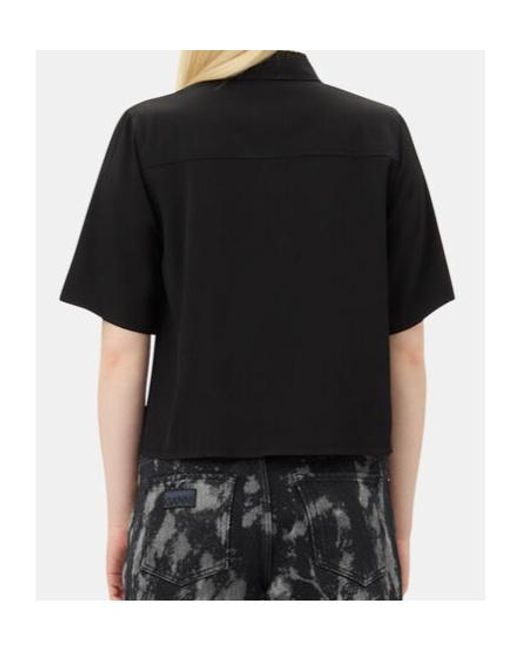 Ganni Black Top With Decorative Button