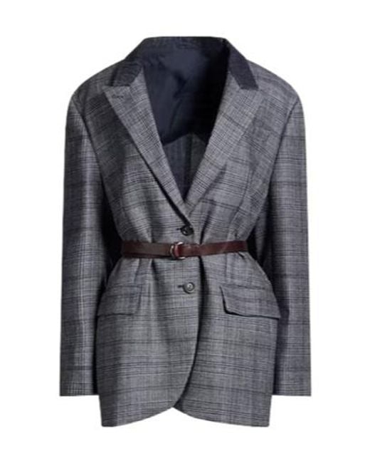Brunello Cucinelli Gray Plaid Longsleeve Blazer