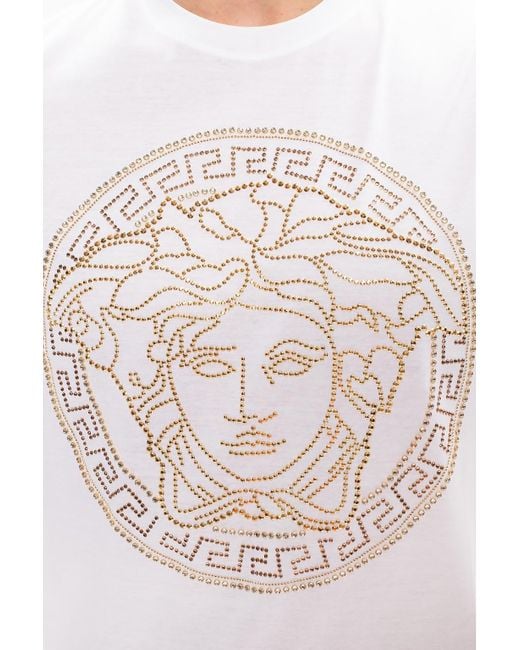 Versace White Embellished Crewneck T-Shirt for men