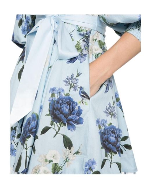 Alice + Olivia Blue Floral-Print Tassel-Trim Mini Dress