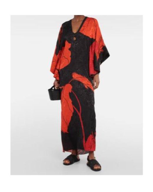 Johanna Ortiz Red Floral Jacquard Maxi Dress
