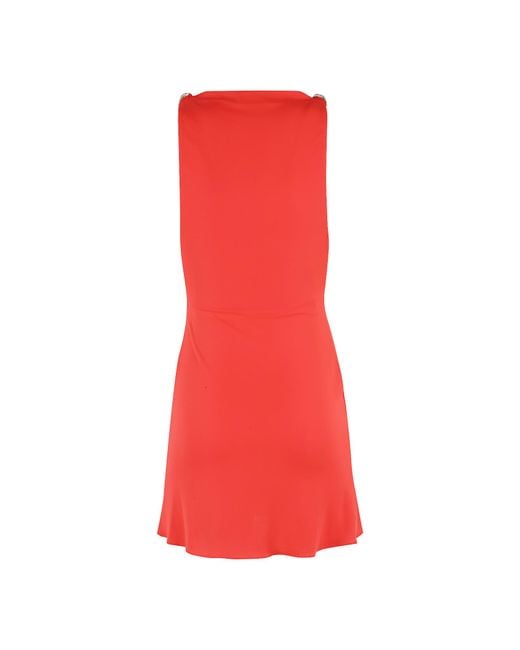 David Koma Red Crystal Claw Embr Detail Cowl Neck Mini