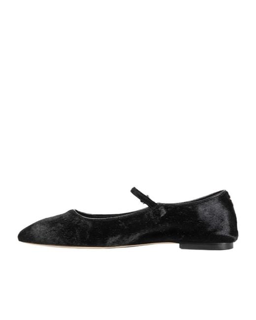 Aeyde Black Mary-Jane Pony Hair Strap Ballet Flats