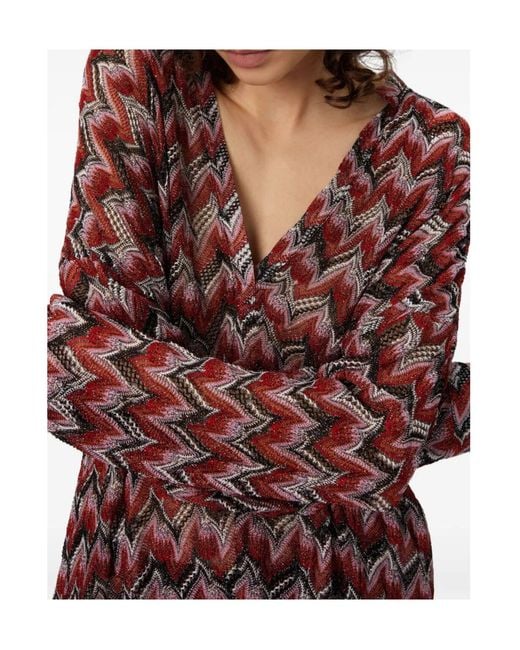 Missoni Red Chevron-Patterned V-Neck Knitted Top