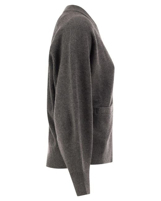 Brunello Cucinelli Black V-Neck Long-Sleeved Knit Top