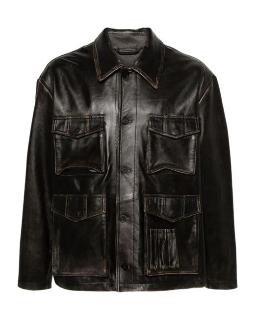 Golden Goose Deluxe Brand Black Distressed Cut-Out Detail Leather Jacket for men