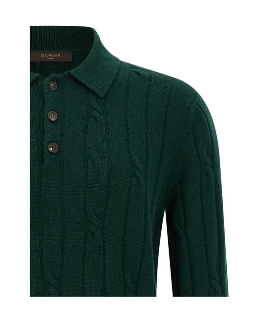Zanone Green Cable-Knit Long Sleeved Polo Shirt for men