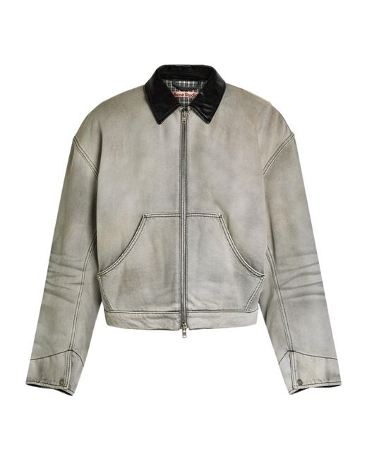 Acne Gray Leather-Trim Cotton-Twill Jacket for men