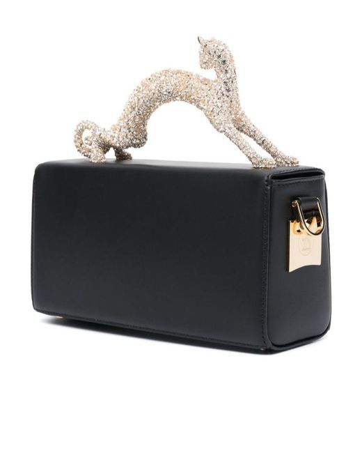 Lanvin Black Embellished Pencil Cat Mini Top Handle Bag