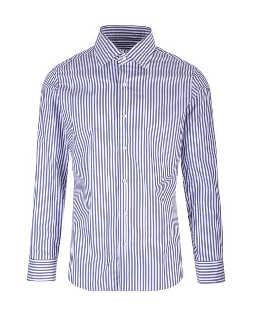 Barba Napoli Blue Striped Long-Sleeved Shirt for men