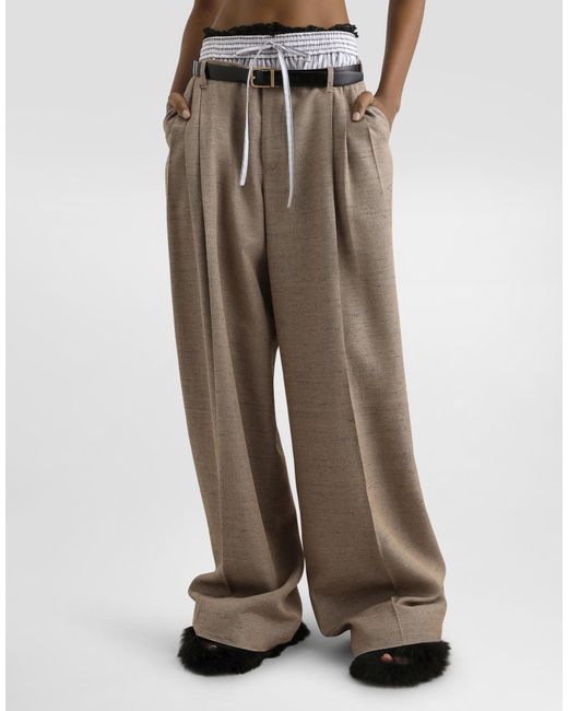 Dolce & Gabbana Brown Belted Wide-Leg Pants
