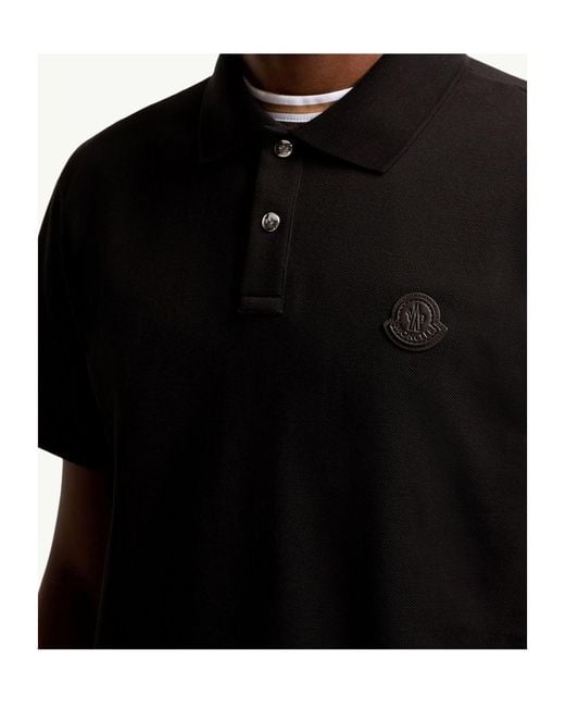 Moncler Black Logo Patch Cotton Piquet Polo Shirt for men