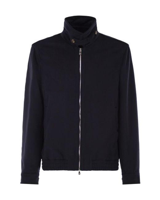 Brunello Cucinelli Blue Stand-Collar Wool Jacket for men