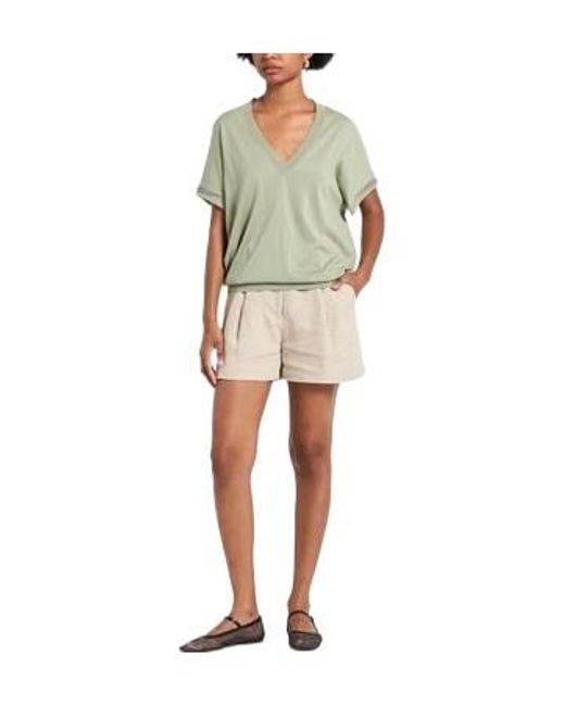 Brunello Cucinelli Green Short-Sleeved V-Neck Knitted Top