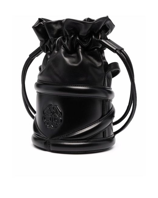 McQueen Black Logo Printed Drawstring Bucket Bag