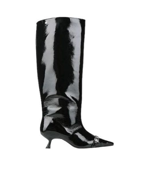 Ganni Black Solid Colour Knee-High Boots